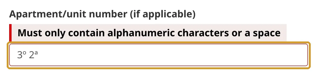 Error del formulario al escribir 3º 2ª en el campo del piso