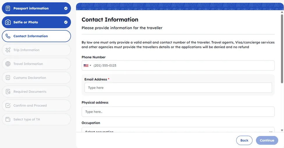 Formulario de contacto: teléfono, correo, dirección y profesión