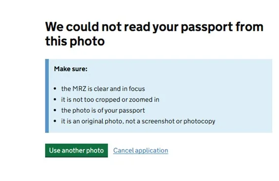 Error: la foto del pasaporte no es legible