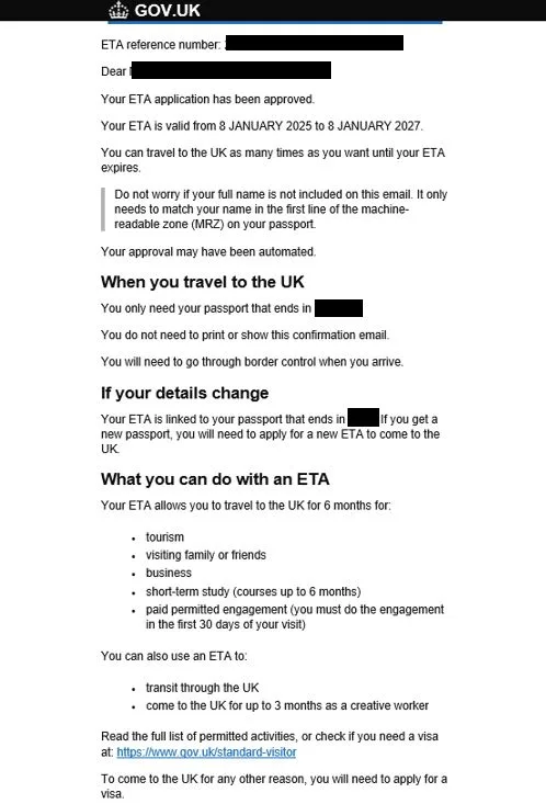 Correo de aprobación de la ETA