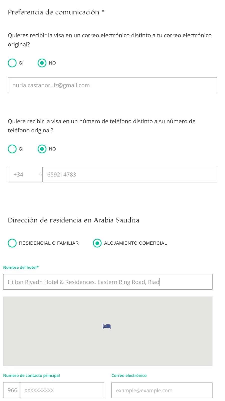 Preferencia de comunicación y alojamiento comercial con el nombre de un hotel de Riad
