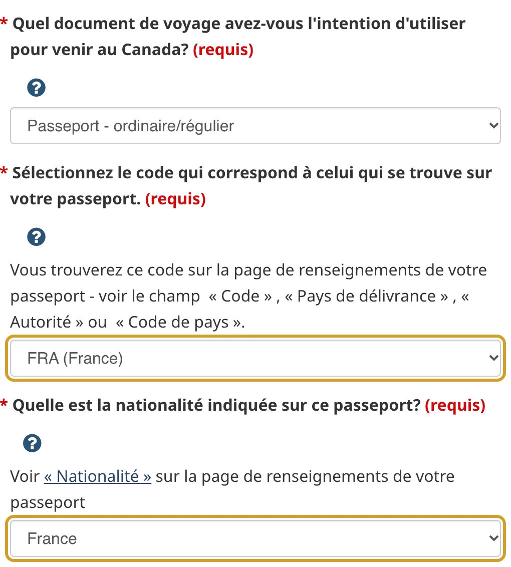 Type de document Passeport - ordinaire/régulier, code FRA (France) et nationalité France