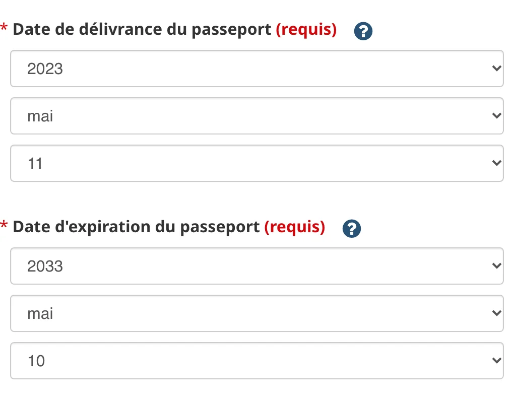 Dates de délivrance et d’expiration du passeport
