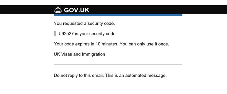 E-mail contenant le code de sécurité