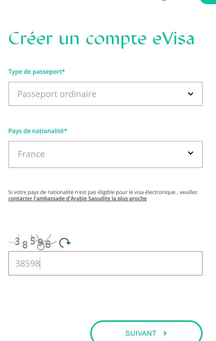Créer un compte eVisa : Passeport ordinaire, France et le code de l’image