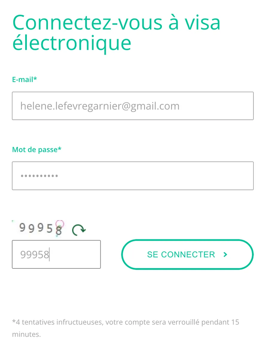 Connexion au portail avec l’e-mail, le mot de passe et le code de l’image