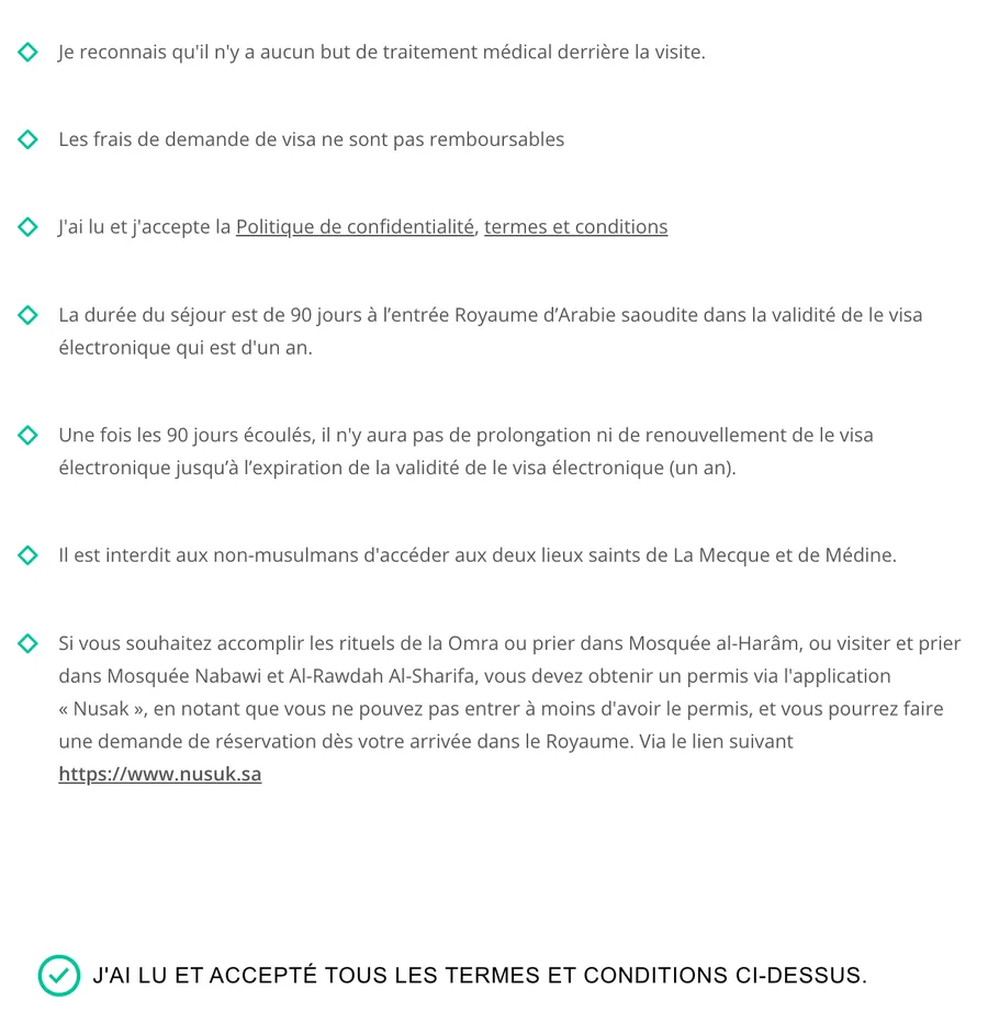 Derniers points des termes et conditions et case J’ai lu et accepté